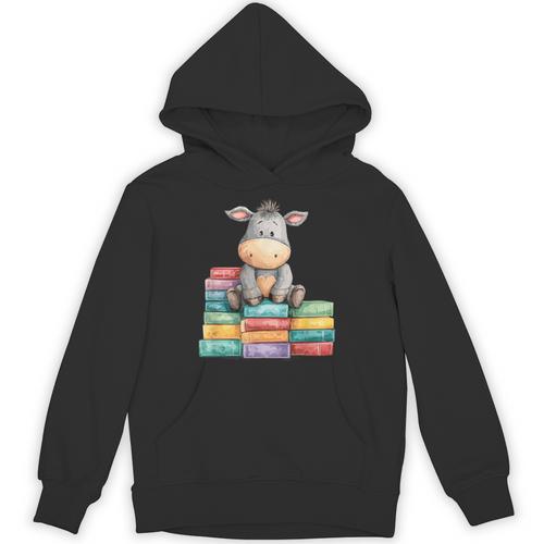 Adorable Donkey With Heart Sitting On Colorful Book Stack Unisex Hoodie - Bookorys DE