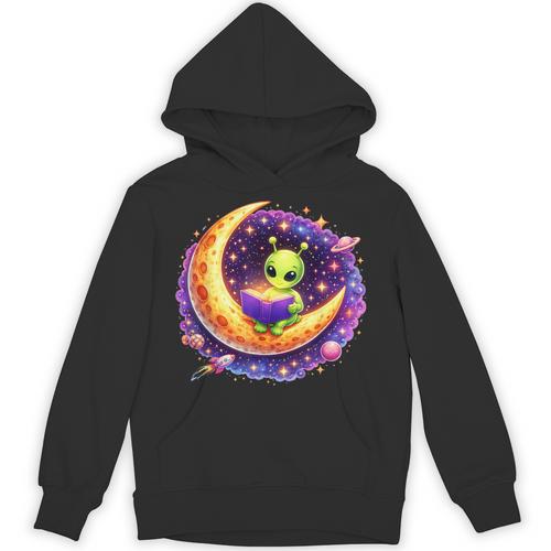 Alien Reading Book UFO Moon Space Astronomy Unisex Hoodie - Bookorys