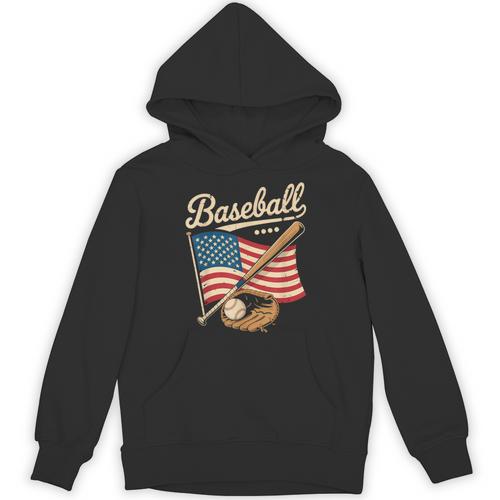 American Flag Baseball Player Bat Fan Catcher Pitcher USA Unisex Hoodie - Sportilla