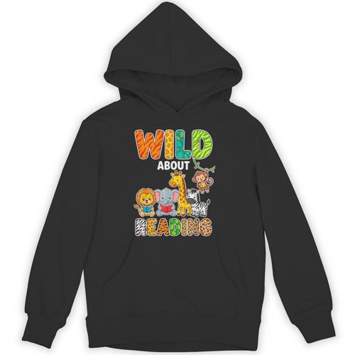 Animal Print For Boys Girls Kids Wild About Reading Books Unisex Hoodie - Bookorys CA