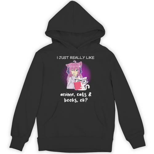 Anime Shirt Cat Lover Book Lover Reading Anime Lover Unisex Hoodie - Bookorys AU
