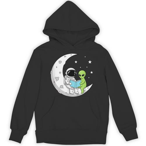Astronaut And Alien Reading On Moon Space Book Lover Sci Fi Unisex Hoodie - Bookorys