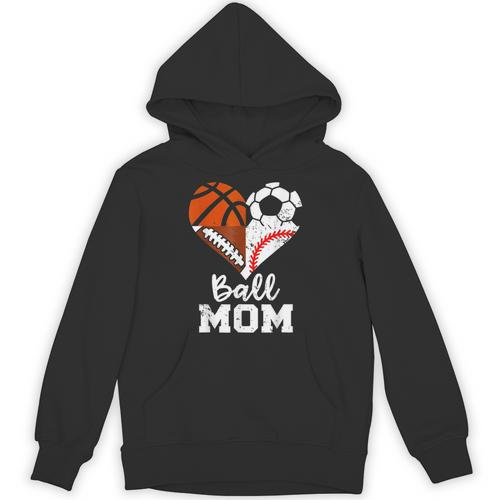 Ball Mom Heart Soccer Basketball Baseball Football Mom Unisex Hoodie - Sportilla