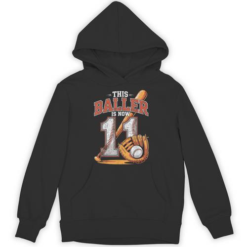 This Baller Is Now 11 Year Baseball Player 11th Birthday Boy Unisex Hoodie - Sportilla
