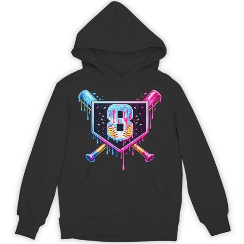 Baseball 8 Year Old Ice Cream Drip 8th Birthday Party Unisex Hoodie - Sportilla