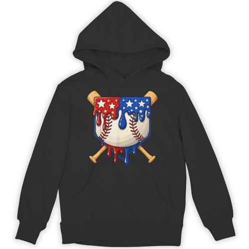 Baseball Drip American Flag Home Plate 4th Of July Patriotic Unisex Hoodie - Sportilla