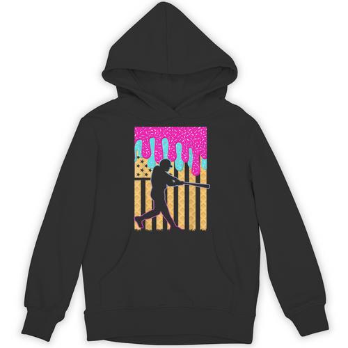 Baseball Drip Bat Boys Ice Cream American Flag 4th Of July Unisex Hoodie - Sportilla