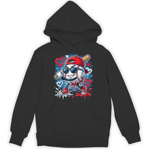 Baseball Drip Icecream Heart Valentine Day Boys Kids Red Unisex Hoodie - Sportilla