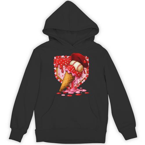 Baseball Heart Valentine Baseball Ice Cream Drip Boys Girls Unisex Hoodie - Sportilla