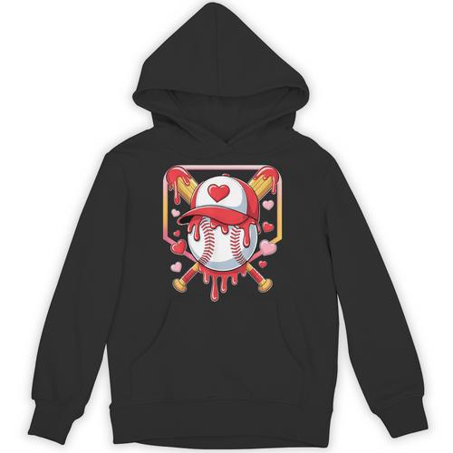 Baseball Heart Valentines Day Baseball Ice Cream Drip Boys Unisex Hoodie - Sportilla