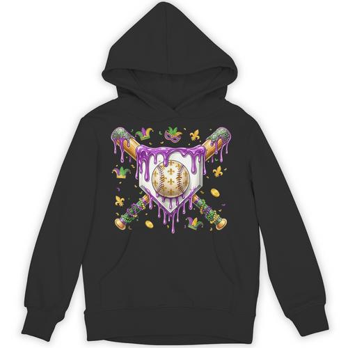 Baseball Mardi Gras Carnival Party Mask Ice Cream Drip Boys Unisex Hoodie - Sportilla