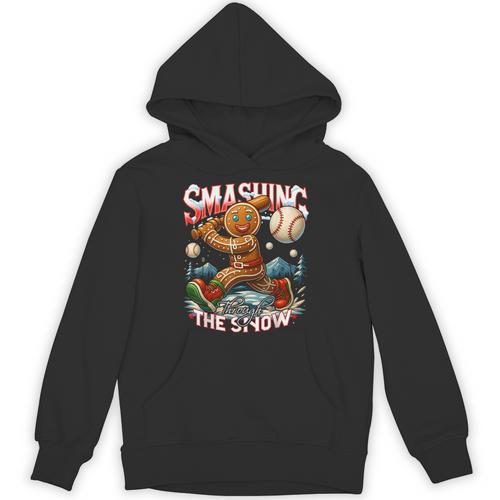 Baseball Player Christmas Gingerbread Smashing Through Snow Unisex Hoodie - Sportilla