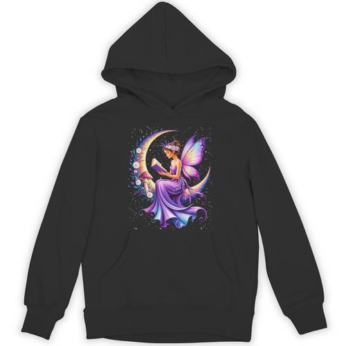 Beautiful Book Fairy Reading Crescent Moon Gothic Bookish Unisex Hoodie - Bookorys