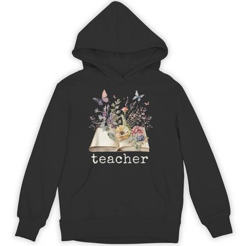 Beautiful Floral Open Book Teacher Men Women Unisex Hoodie - Bookorys CA