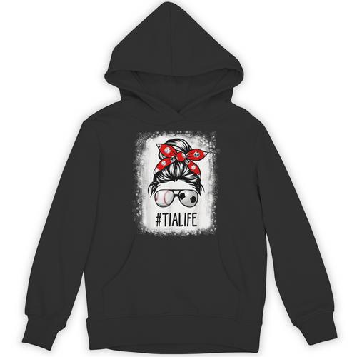 Bleached Tia Life Soccer Messy Bun Baseball Game Day Unisex Hoodie - Sportilla