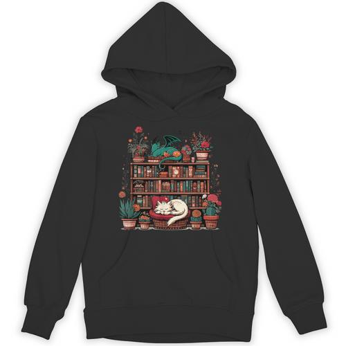 Boho Librarian Booklover Cottagecore Fantasy Book Dragon Cat For Men Women Unisex Hoodie - Bookorys AU