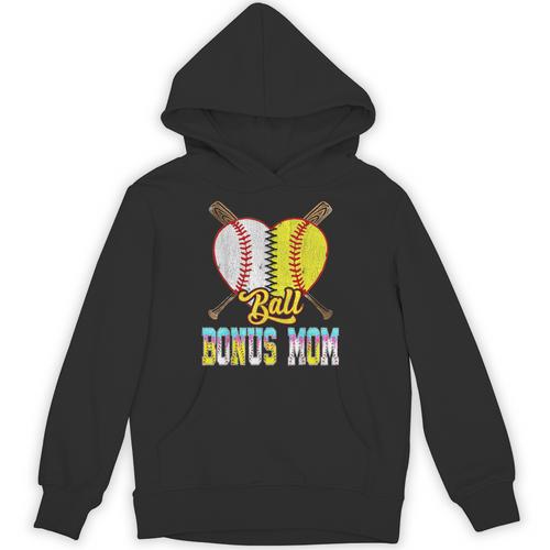 Bonus Mom Of Both Half Baseball Softball Ice Cream Drip Unisex Hoodie - Sportilla