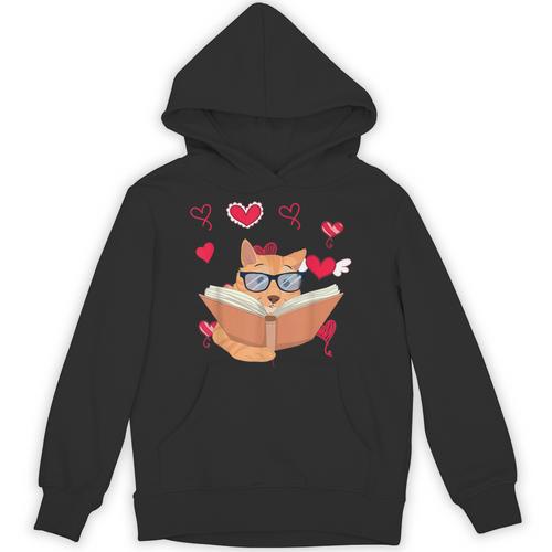 Book Nerd Heart Library Cat Bookworm Animal Pet Book Reading Unisex Hoodie - Bookorys
