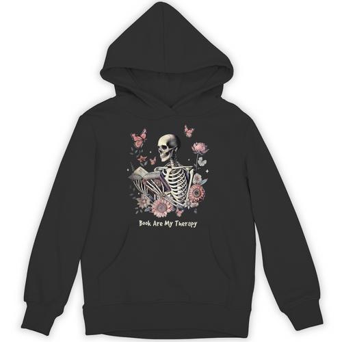 Book Are My Therapy Skeleton Book Reading Floral Butterfly Unisex Hoodie - Bookorys CA