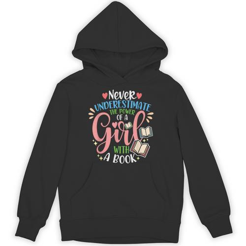 Book Reader Reading Literature Bookworm Idea Never Underestimate The Power Of A Girl With A Book Women's Short Sleeve Cotton 60 Polyester 40 Classic Fit Crew Neck Small Unisex Hoodie - Bookorys