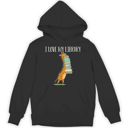 Book Reading Giraffe I Love My Library Unisex Hoodie - Bookorys AU
