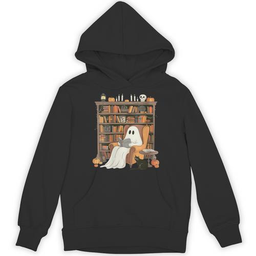 Bookish Ghost Haunted Library Cat Bookworm Book Lover Unisex Hoodie - Bookorys