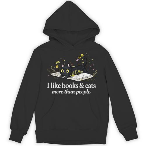 I Like Books & Cats More Than People Cat Book Lover Reading Unisex Hoodie - Bookorys DE