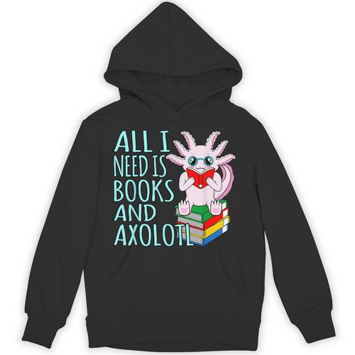 Books And Axolotl Kawaii Animal Axolotls Lover Owner Graphic Unisex Hoodie - Bookorys UK