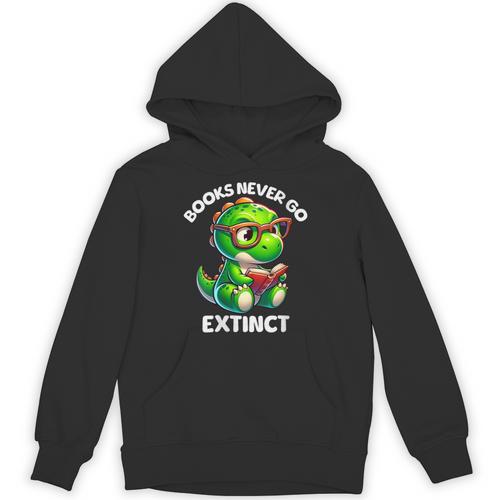Books Never Go Extinct Reading Dinosaur Bookish Nerdy Unisex Hoodie - Bookorys