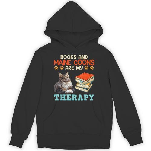 BOOKS AND MAINE COONS ARE MY THERAPY Main Coon Unisex Hoodie - Bookorys AU