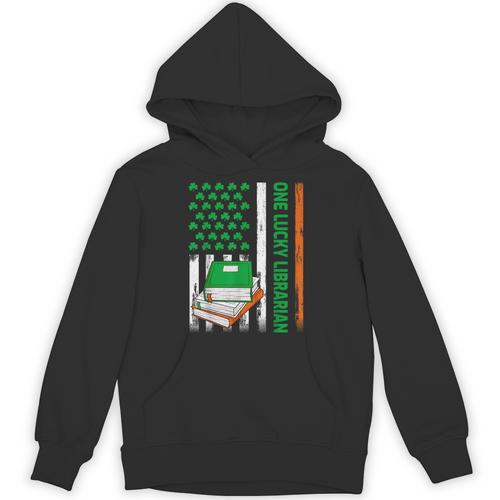 Books US American Flag One Lucky Librarian St Patrick's Day For Women Kids Men Unisex Hoodie - Bookorys DE