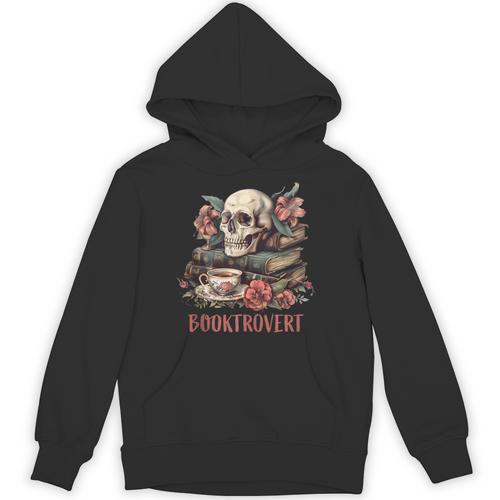 Booktrovert Skull Books Tea Flower Gothic Bookworm Bookish Unisex Hoodie - Bookorys AU