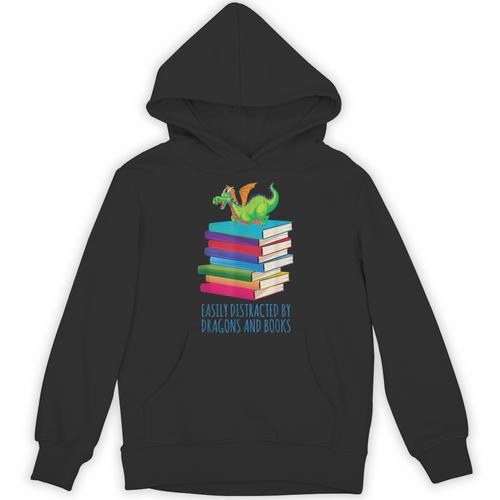 Bookworm Easily Distracted By Dragons And Books Reader Unisex Hoodie - Bookorys AU