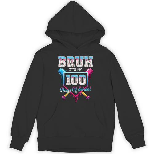 Bruh It's My 100 Days Of School Baseball Ice Cream Drip Boys Unisex Hoodie - Sportilla