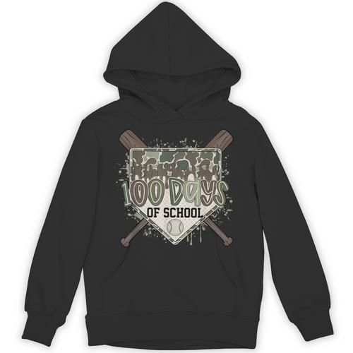 Camo 100 Days Of School Baseball Home Plate Drip Boy Kids Unisex Hoodie - Sportilla