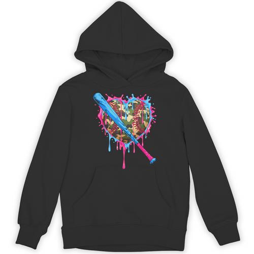 Camo Baseball Heart Drip Valentine Baseball Icecream Boys Unisex Hoodie - Sportilla