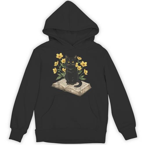 Cat On Book Flowers Cute Kitten Kitty Women Girls Kids Unisex Hoodie - Bookorys AU