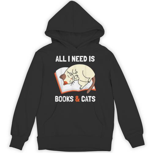 Cat Lovers All I Need Is Books & Cats Book Men Women Kids Unisex Hoodie - Bookorys