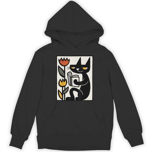 Cat Reading Book Folk Art Cozy Illustration Unisex Hoodie - Bookorys DE