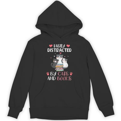 Cat Simply Distracted By Cats And Books Unisex Hoodie - Bookorys AU