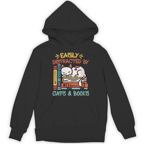 Cats And Books Easily Distracted By Cats And Books Unisex Hoodie - Bookorys