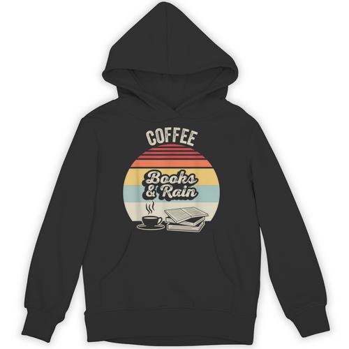 Coffee Books And Rain Reading Book Lover Retro Unisex Hoodie - Bookorys UK