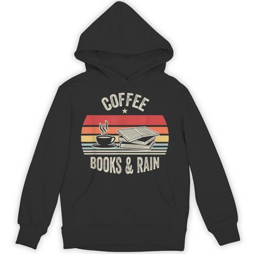 Coffee Books And Rain Retro Vintage Book Lover Reading Unisex Hoodie - Bookorys
