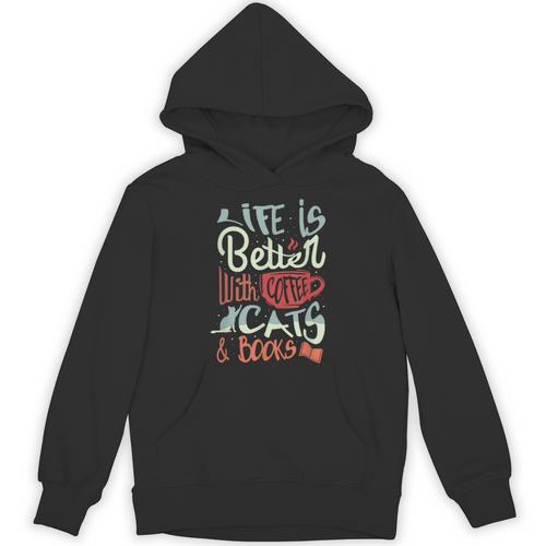 Coffee Cats And Books Cute Kitty Reading Unisex Hoodie - Bookorys AU