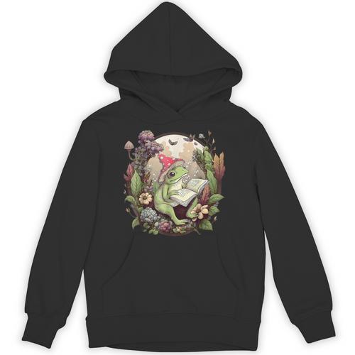 Cottagecore Aesthetic Frog Reading Book Mushroom Hat Floral Unisex Hoodie - Bookorys DE