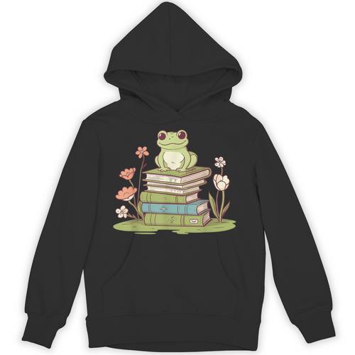 Cottagecore Aesthetics Frog In Flowers On Books Unisex Hoodie - Bookorys CA