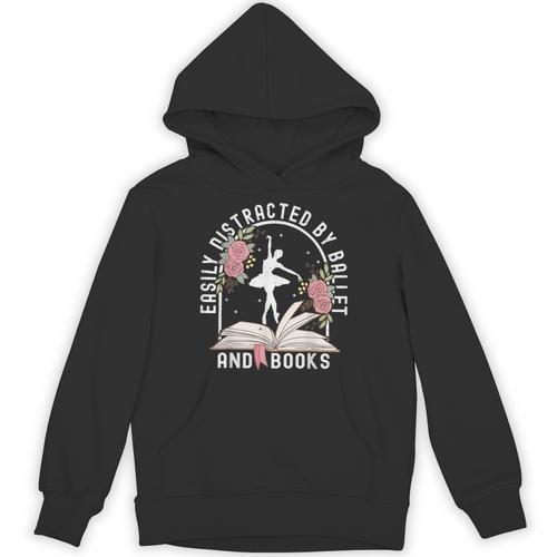 Cottagecore Ballerinas Easily Distracted By Ballet And Book Unisex Hoodie - Bookorys UK