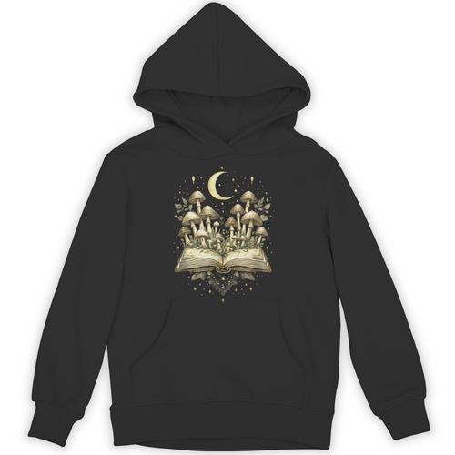 Crescent Mushroom Book Fungi Art Woodland Mystical Night Unisex Hoodie - Bookorys CA
