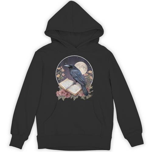 Crow Reading Book Crow Cottagecore Botanical Flowers Vintage Unisex Hoodie - Bookorys