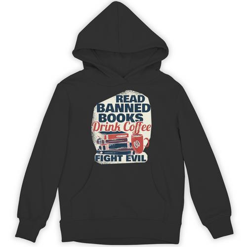 Cute Bookworm Tees Read Banned Books Drink Coffee Small -Adults Unisex Hoodie - Bookorys DE
